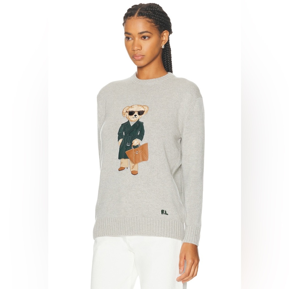 RALPH LAUREN COLLECTION RACING GREEN TRENCH POLO BEAR CASHMERE SWEATER - Picture 6 of 17